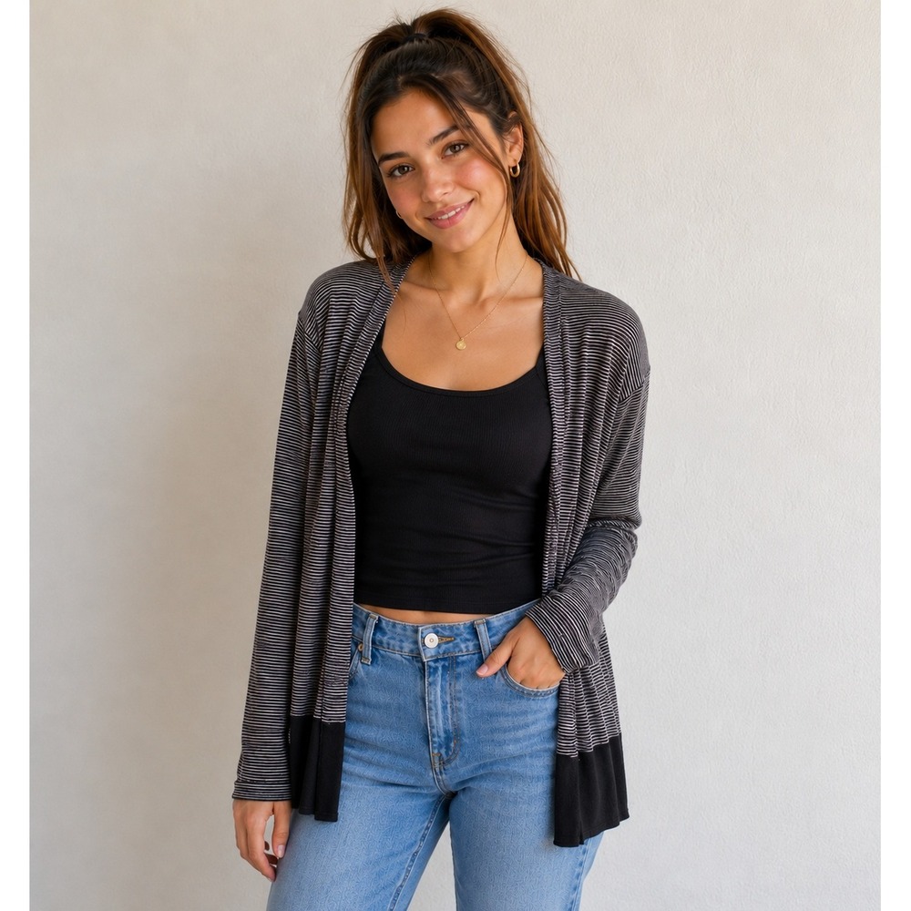 J. Jill Wearever Striped Cardigan Career Office Classic Preppy Dark Academia